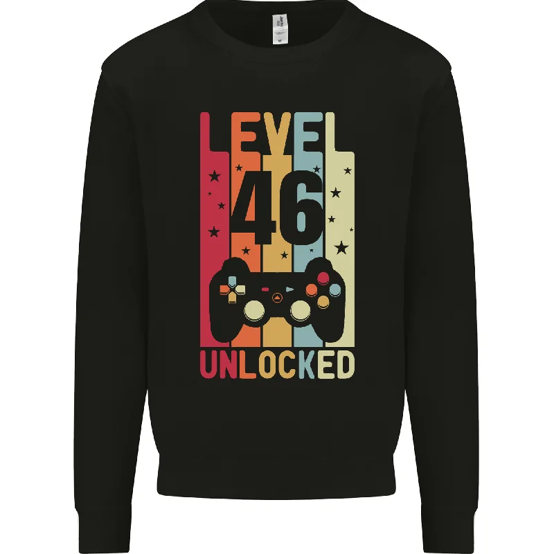 Buy Now comfy workout wear hoodie46th Birthday Level Up Gaming Sweatshirt for 46-Year-Old Men