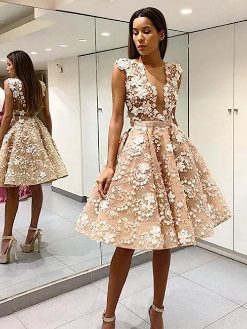 Discount Extravaganza Beautiful Homecoming Dresses A-line Short Lace Prom Dress Party Dress JK573