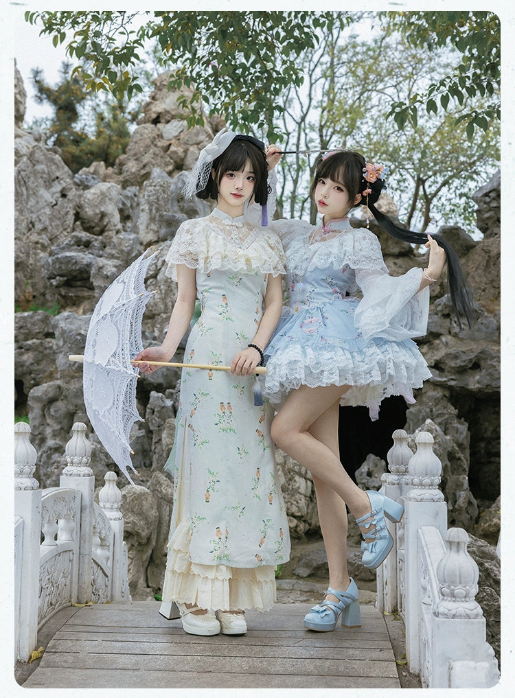 ashionable dressWith PUJI~Qi Lolita OP Suit Twins Lolita Chinese Dress Set