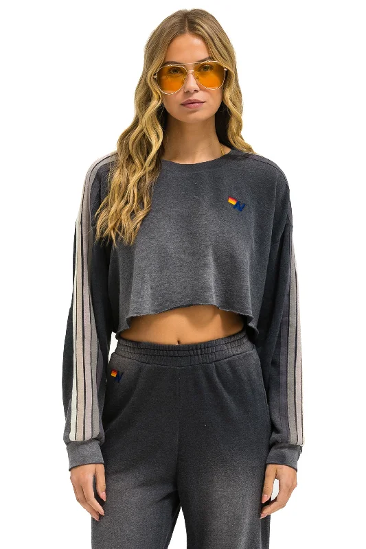 trendy gym wear hoodieCLASSIC STRIPE CROPPED CREW SWEATSHIRT RELAXED - FADED SMOKE