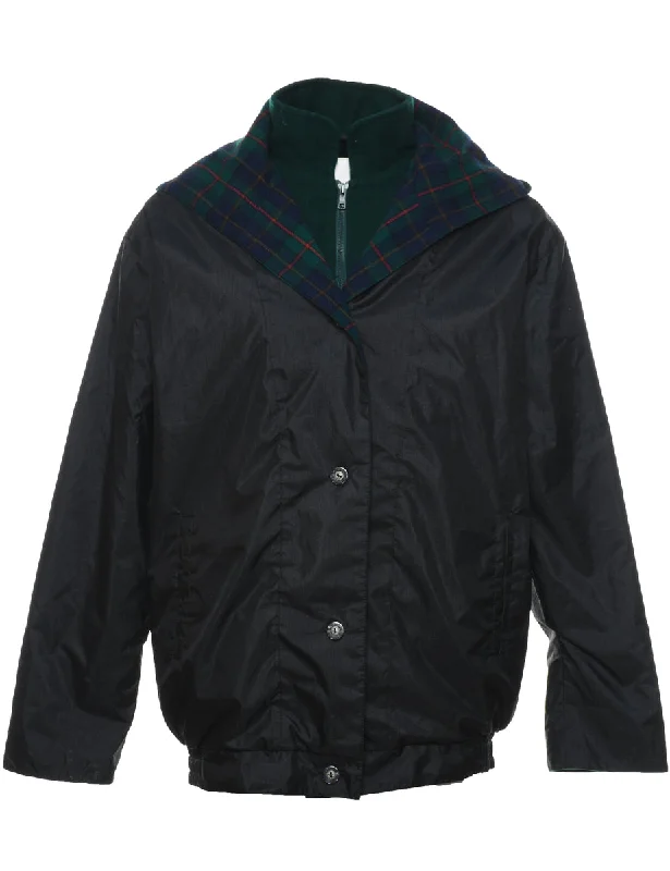 cold weather jacketHooded Black Nylon Jacket - L