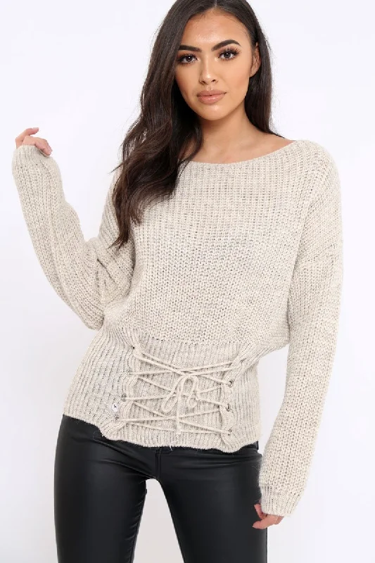 soft fleece pulloverBeige Corset Waist Knitted Jumper - Elizabeth