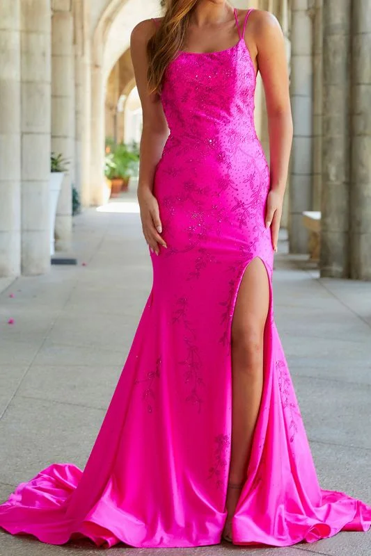 Today's Special Chic Split Front Floral Lace Spaghetti Strapes Prom Dress GJS454