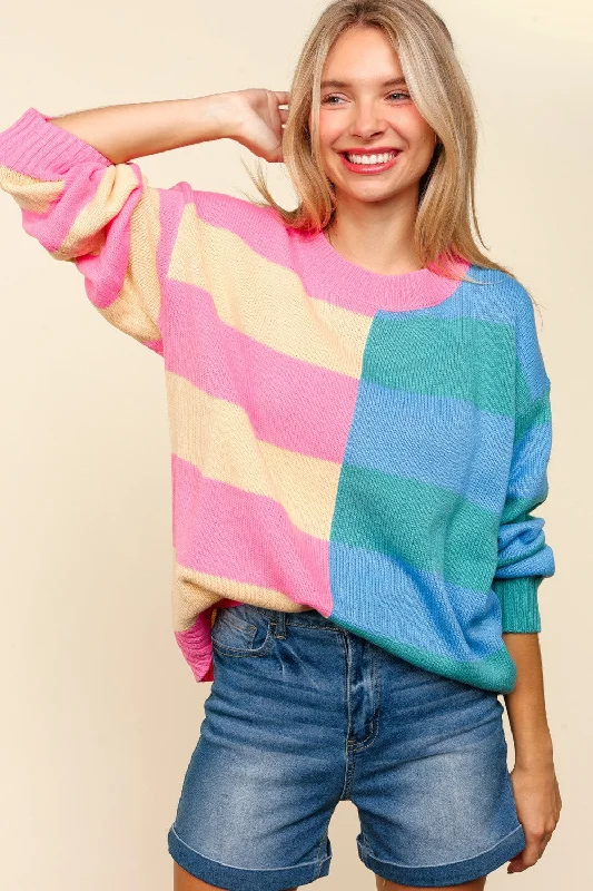 Mega Deal trendy puffer coatSTRIPE LONG SLEEVE PULLOVER SWEATER KNIT TOP