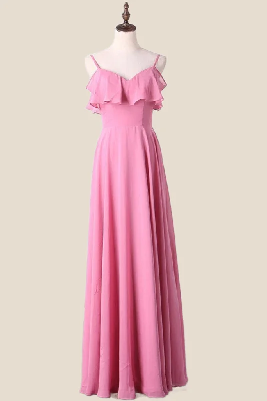 One-DAY Sale t-shirt dressCold Shoulders Pink Chiffon Ruffles A-line Bridesmaid Dress One-DAY Sale t-shirt dressCold Shoulders Pink Chiffon Ruffles A-line Bridesmaid Dress