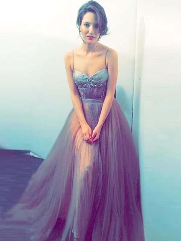 One-DAY Sale Chic Prom Dresses Spaghetti Straps Floor-length A-line Long Prom Dress/Evening Dress JKS119