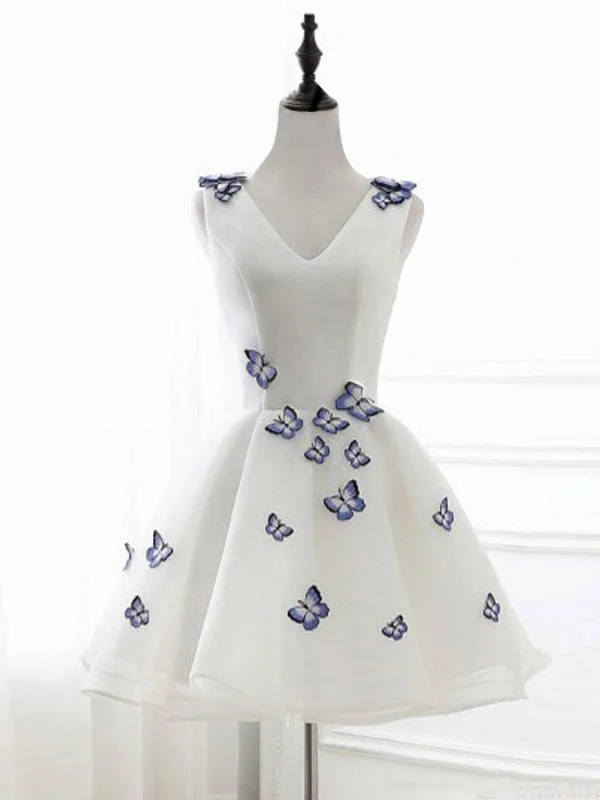 Quick Sale Homecoming Dress Chic Butterfly Ivory Organza Short Prom Dress Party Dress JK241