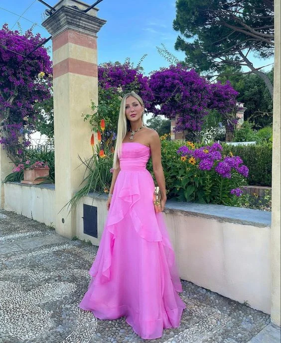 Special Offer chic shift dressElegant Strapless A-line Pink Prom Dress,Stunning Pink Formal Gown Y1301