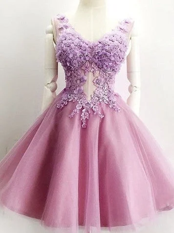 Bargain Prices Homecoming Dress V-neck Appliques Lilac Short Prom Dress Party Dress JK211