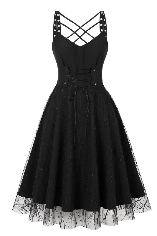 Mega Deal elegant dressLace-Up Black Witch Dress for Halloween