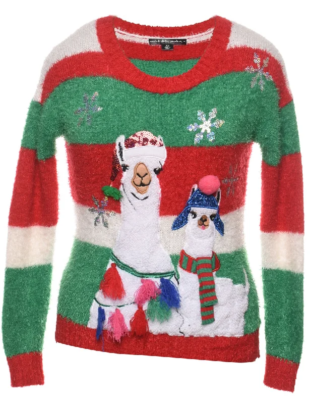 Super Savings classic jacketMulti-Colour Llama Design Christmas Jumper - XS