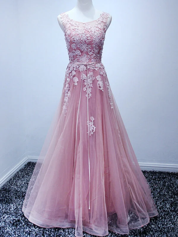 Lowest Price Beautiful Prom Dresses Scoop Appliques Floor-length Prom Dress/Evening Dress JKL127