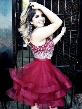Closeout Two Piece Homecoming Dresses Scoop A-line Beading Short Prom Dress Party Dress JK568