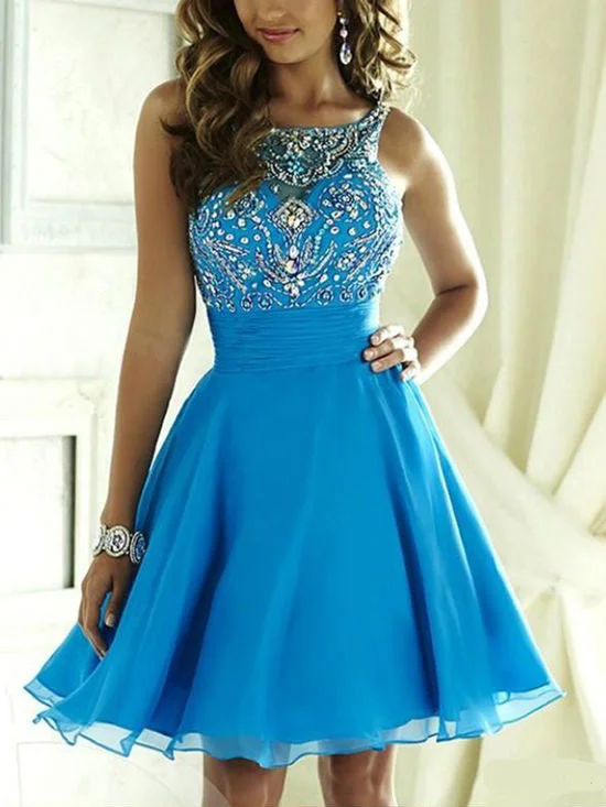 Early Bird Discount Homecoming Dress Open Back Scoop Lace-up Short Prom Dress Party Dress JKS045