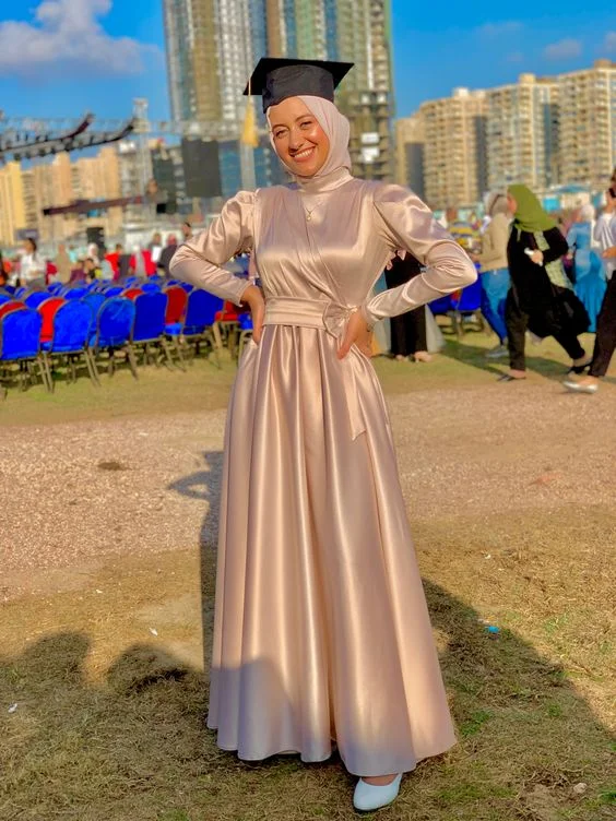 lace-up dressElegant A-line Long Prom Dress,Muslim Dress,Graduation Dress with Long Sleeves Y2004