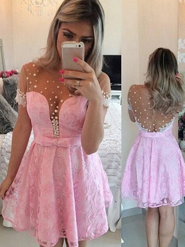 Crazy Deals Pink A-line Scoop Short Mini Tulle Homecoming Dress Short Prom Dresses SP8158