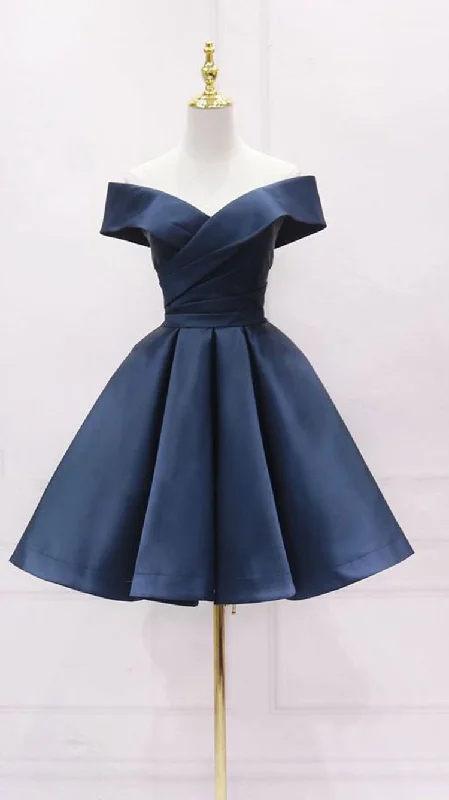 denim dressSimple Navy Blue Short Homecoming Dress Ruffle Mini Party Gowns Custom Made Women Party Gowns ,Short Graduation Dress Y2123