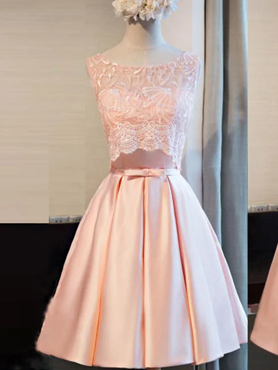 Bargain Bin Homecoming Dress Sexy Lace Satin Bowknot Short Prom Dress Party Dress JK271