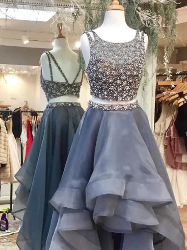 Blowout Deals Two Pieces Prom Dresses Chic Asymmetrical Long Prom Dress/Evening Dress JKS098