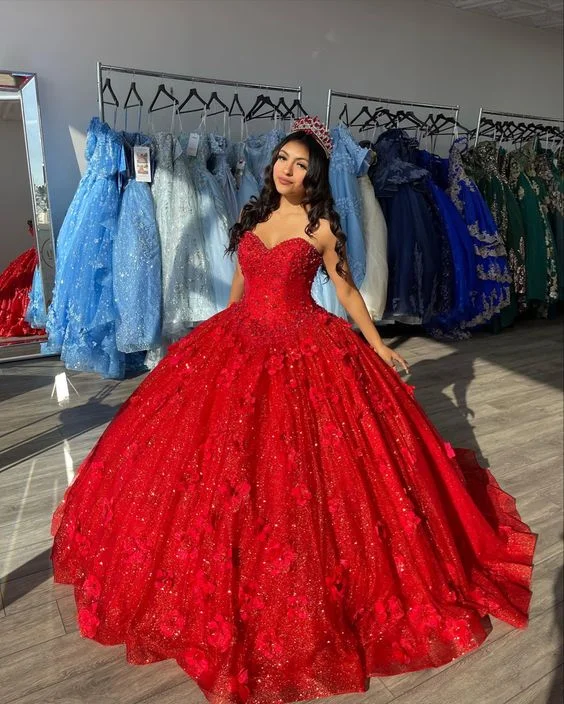 fitted dressElegant Red Ball Gown Quinceanera prom Dress For Sweet 16  Y2059