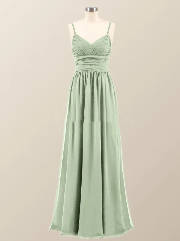 Bargain Bin comfy dressSage Green Straps Pleated Empire Long Bridesmaid Dress