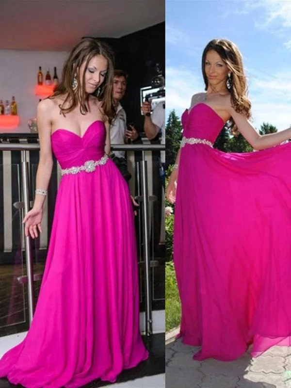 Seasonal Sale Fushia Prom Dresses A-line Sweetheart Floor-length Chiffon Prom Dress/Evening Dress #MK034