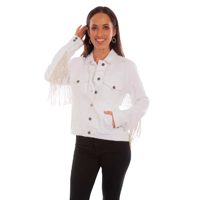 Deal Explosion cozy fleece coatWhite Denim Fringe Bling Jacket by Scully HC792-WH