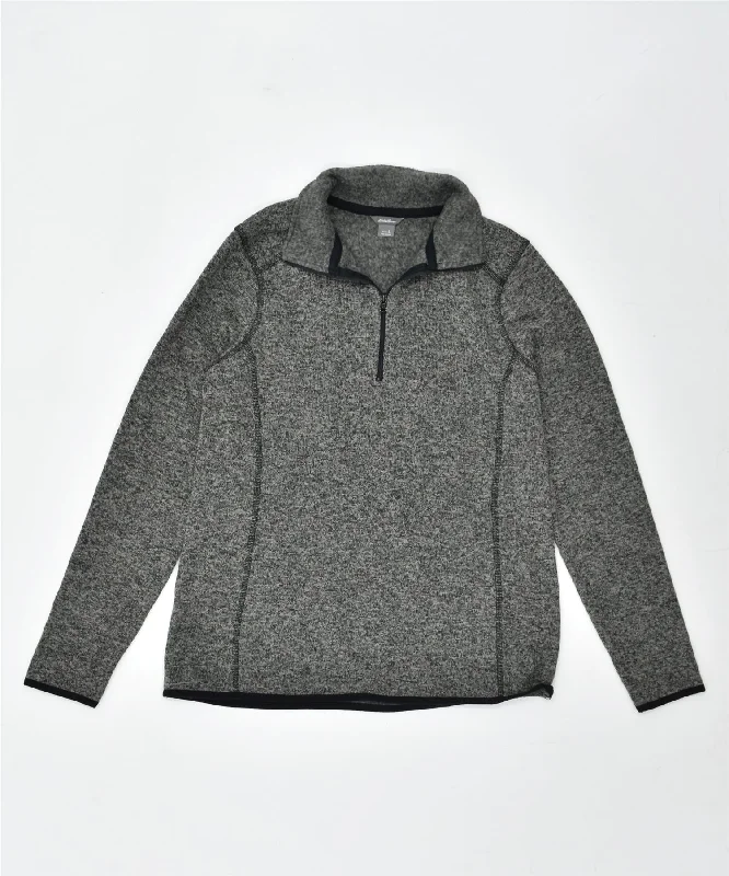 Year-End Sale fleece-lined hoodieEDDIE BAUER Womens Zip Neck Jumper Sweater UK 14 Large Grey Flecked
