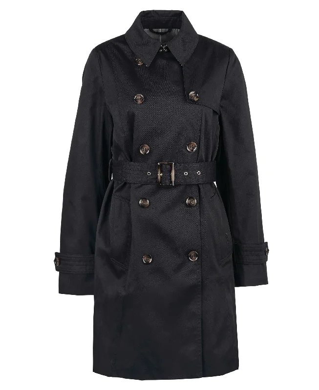 street style coatBarbour Short Greta Ladies Showerproof Trench - Black/Ancient Poplar