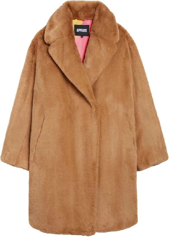 premium puffer coatApparis Women's Stella Faux Fur 3/4 Coat, Biscuit Brown