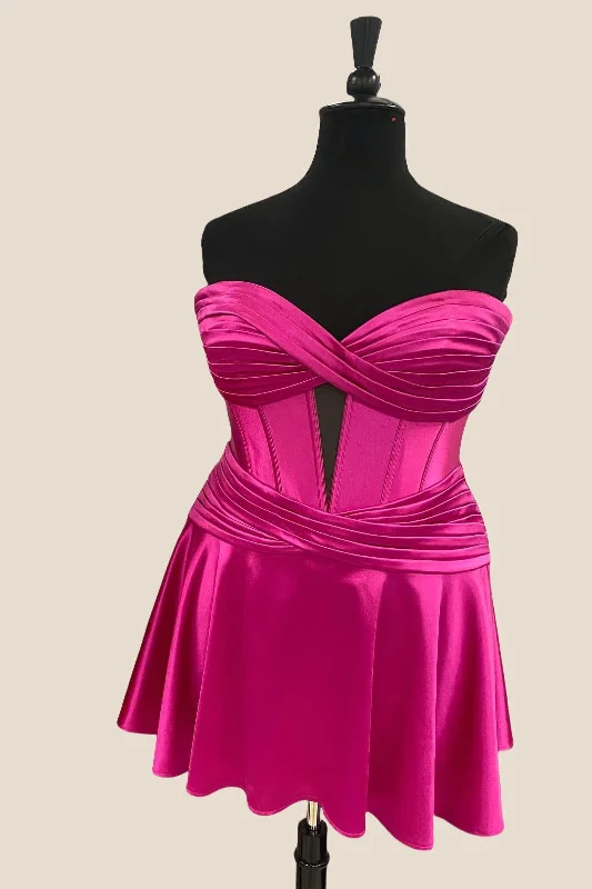 Special Savings classic fit-and-flare dressStrapless Hot Pink Keyhole Short Homecoming Dress