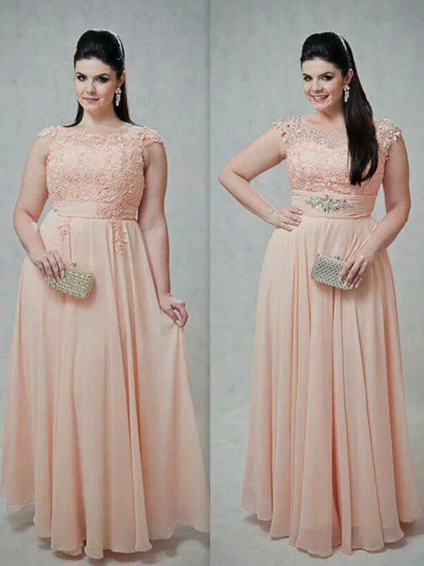 Super Bargain Chic Plus Size Prom Dresses Scoop Pearl Pink Long Chiffon Prom Dress JKP026