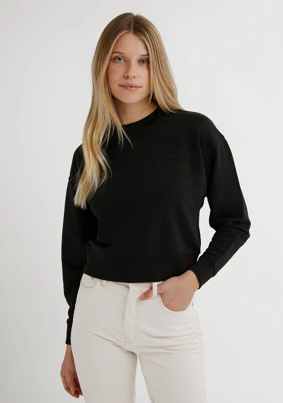 chic active hoodieEmbroidery Logo Cropped Crew Neck Sweatshirt / Black