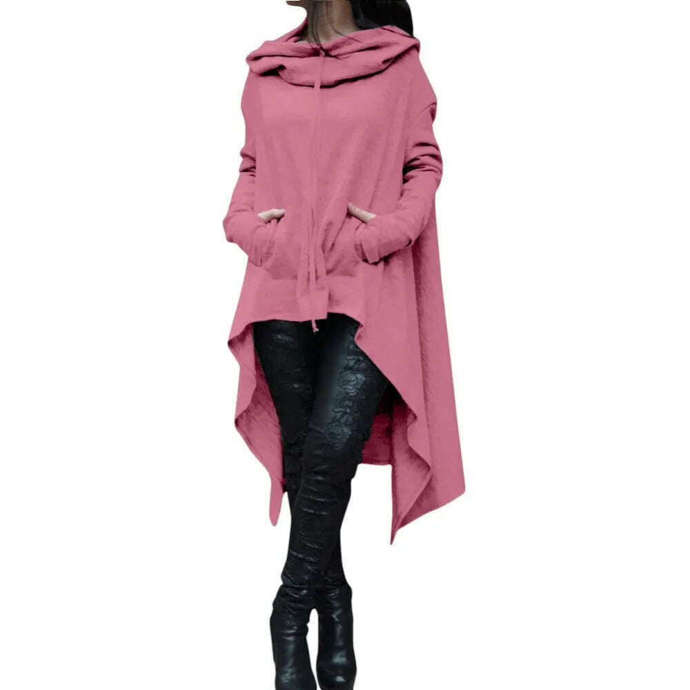 minimalist jacketAutumn Winter Women Irregular Draw Cord Coat Long Sleeve Loose Casual Poncho Hooded Pullover Long Hoodies Sweatshirts