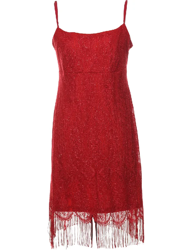 cozy coatRed Sparkly 1990s Lace Strappy Evening Dress - M