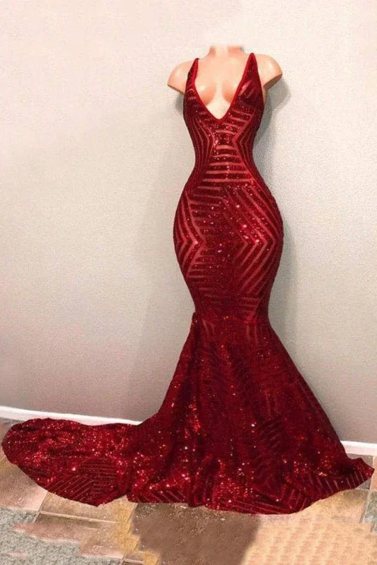 Clearance Items midi dressRed Sequins Glitter V-neck Sleeveless Mermaid Prom Dresses Y953 Clearance Items midi dressRed Sequins Glitter V-neck Sleeveless Mermaid Prom Dresses Y953