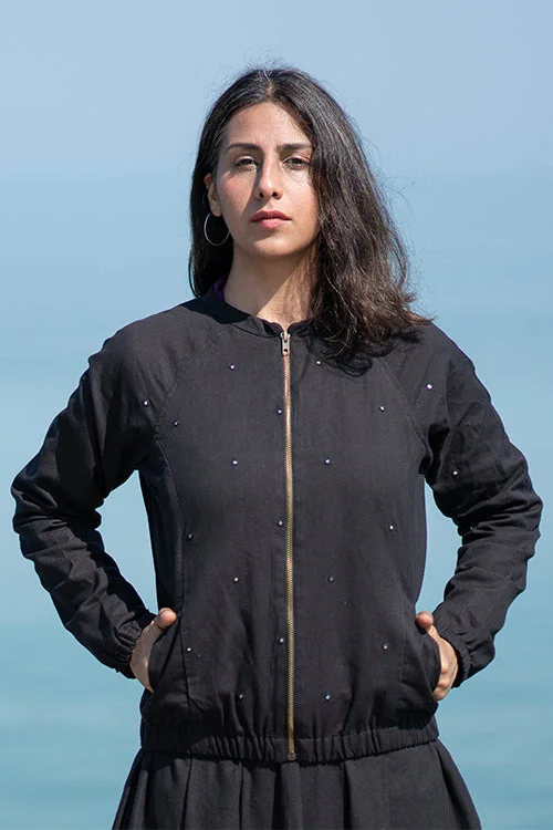 Limited Edition casual coatOkhai 'Sitaare' Pure Cotton Hand Embroidered Mirror Work Bomber Jacket