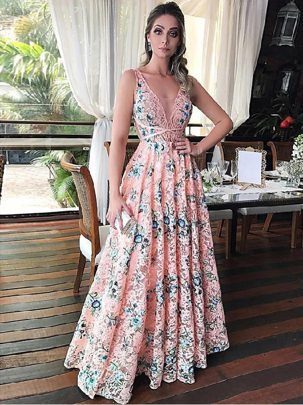 Customer Appreciation Sale Beautiful Prom Dresses A-line Straps Lace Long Chic Pink Prom Dress JKL859