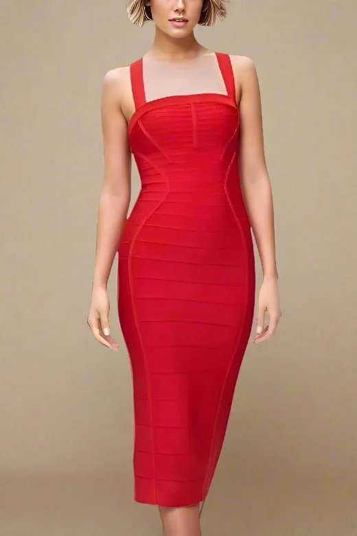 Special Promotion elegant evening dressKendall Bandage Midi Dress - Lipstick Red