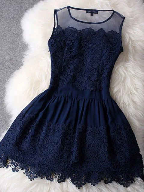 Great Deals Homecoming Dress Sexy Dark Navy Lace Short Prom Dress Party Dress JK245