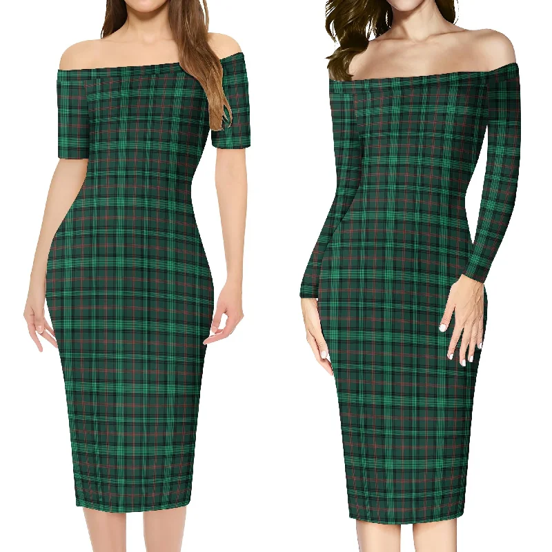 Final Sale Ross Hunting Modern Tartan Off Shoulder Lady Dress