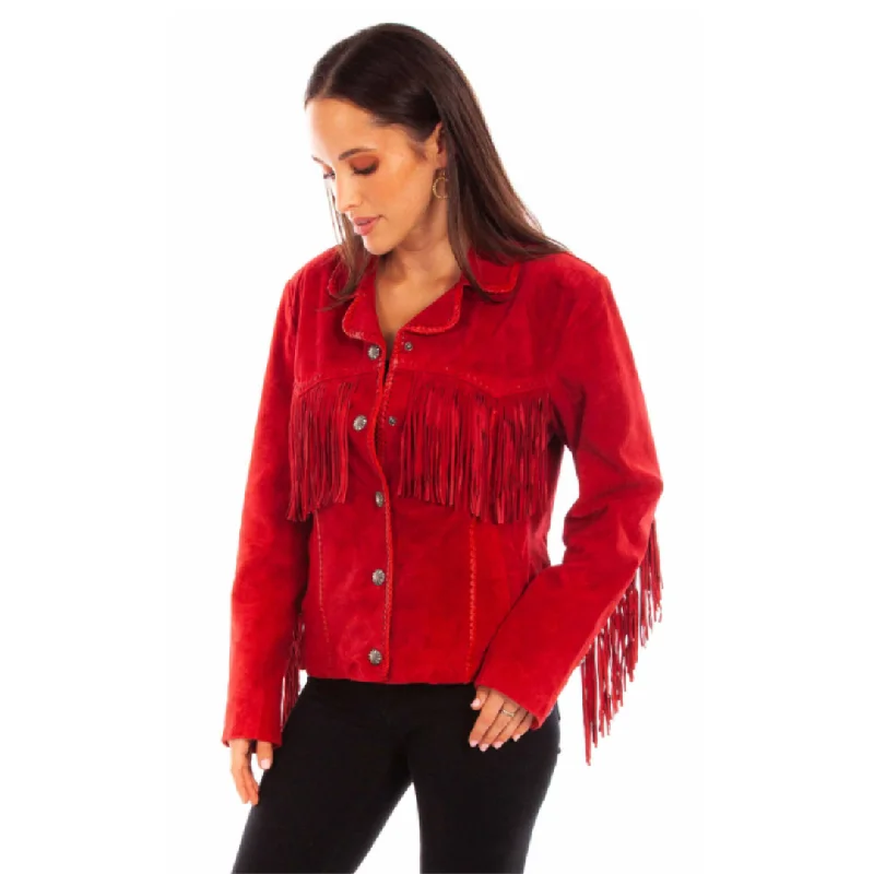 Deal Dash comfortable outerwearWomen's Red Suede Fringe Jacket By Scully L1080-27