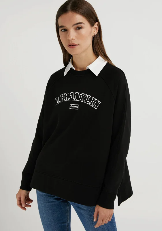 relaxed fit sports hoodieVarsity Oversized Crew Neck Sweatshirt Black / White