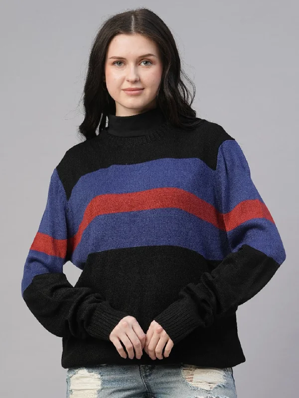 breathable gym hoodieBold Stripe Classic Knitted Women Pullover