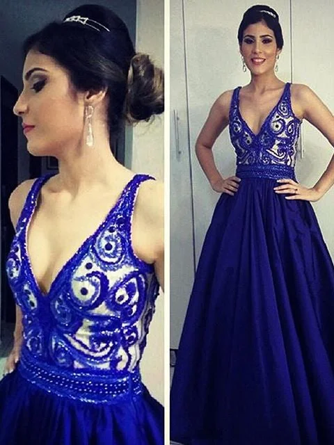 Daily Deals Royal Blue Prom Dresses Straps Floor-length Satin Long Sexy Prom Dress JKL505