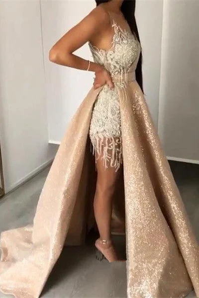 Today’s Special Glamorous Sequins Detachable Skirt Prom Dress With Lace
