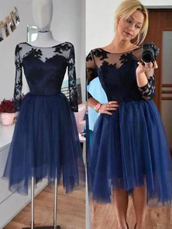 Limited Quantity Homecoming Dress Dark Navy 3/4-Length Short Prom Dress Party Dress JKS040
