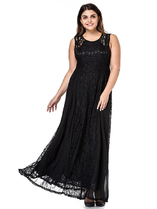 Final Clearance Lace Plus Size Prom Dresses Black Burgundy Floor-length Prom Dress JKP011