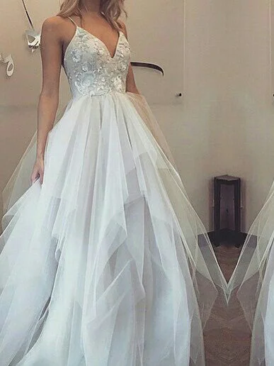 Limited Stock Chic Prom Dresses Spaghetti Straps Appliques Tulle Sexy Prom Dress/Evening Dress JKL423