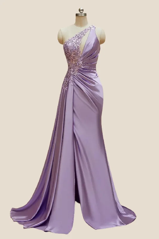 Today's Special minimalistic dressOne Shoulder Lilac Sequin Ruched Long Dress